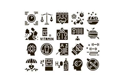 Healthy Lifestyle Glyph Set Vector