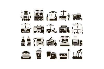 Street Food And Drink Glyph Set Vector