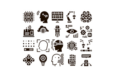 Artificial Intelligence Vector Thin Icons Set