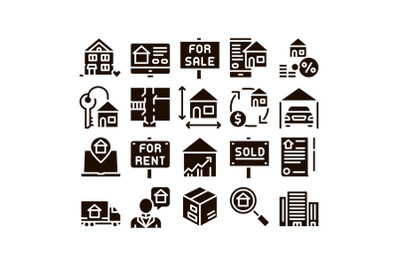 Building House Sale Glyph Icons Set Vector