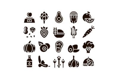 Healthy Food Glyph Icons Set Vector