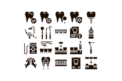 Stomatology Collection Glyph Icons Set Vector