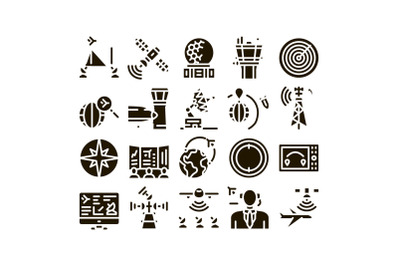 Air Navigation Tool Glyph Set Vector