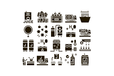 Juice Production Plant Glyph Set Vector