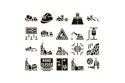 Road Repair And Construction Icons Set Vector