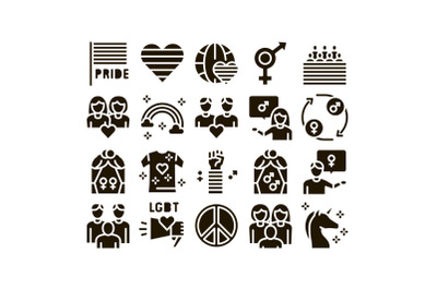 Lgbt Homosexual Gay Glyph Set Vector