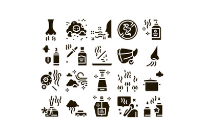 Odor Aroma And Smell Glyph Set Vector