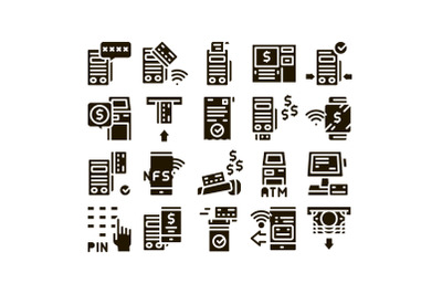 Pos Terminal Device Glyph Set Vector