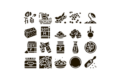 Soy Bean Food Product Glyph Set Vector