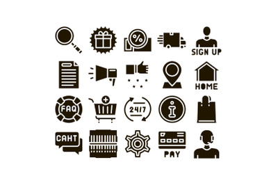 Webshop Internet Store Glyph Set Vector