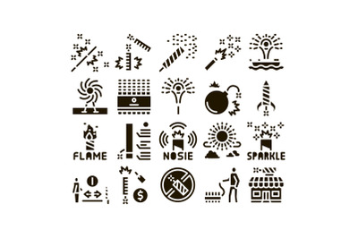 Firework Pyrotechnic Glyph Set Vector