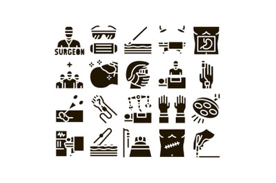 Surgeon Medical Doctor Glyph Set Vector