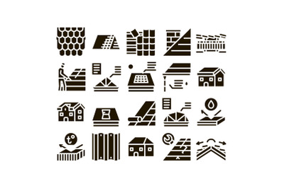 Roof Housetop Material Glyph Set Vector