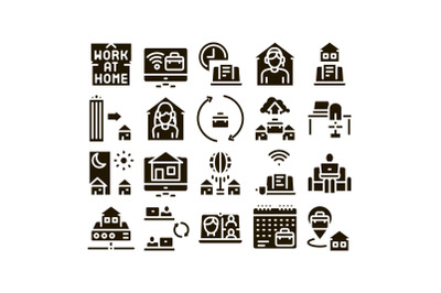 Remote Work Freelance Glyph Set Vector