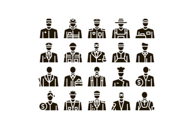 Professions People Glyph Set Vector