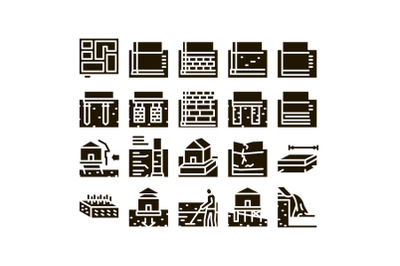 House Foundation Base Glyph Set Vector