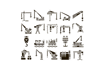 Crane Building Machine Glyph Set Vector