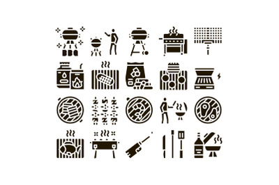 Bbq Barbecue Cooking Glyph Set Vector