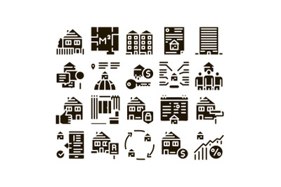 Apartment Building Glyph Set Vector Illustrations