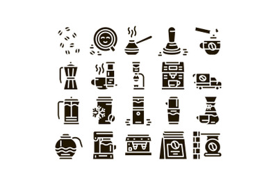 Coffee Energy Drink Glyph Set Vector