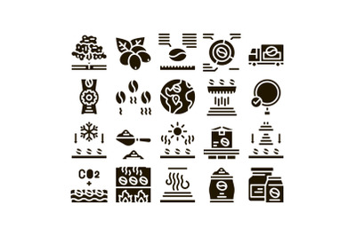 Coffee Production Glyph Set Vector Illustrations