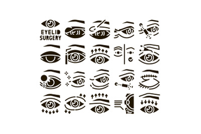 Eyelid Surgery Healthy Glyph Set Vector