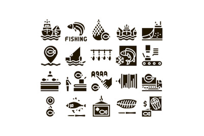 Fishing Industry Business Process Icons Set Vector