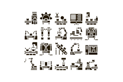 Manufacturing Process Glyph Set Vector Illustrations