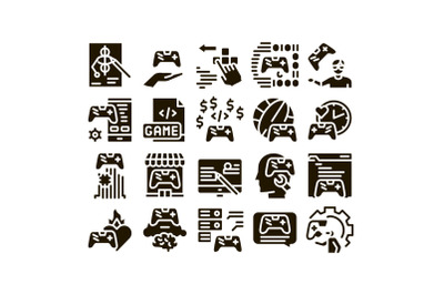 Video Game Development Glyph Set Vector