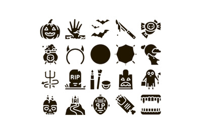 Halloween Celebration Glyph Set Vector