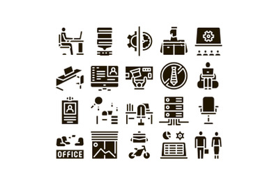 Office And Workplace Glyph Set Vector