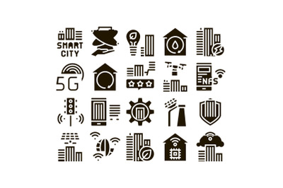 Smart City Technology Glyph Set Vector