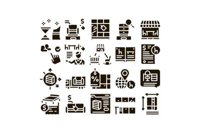 Furniture Shop Market Glyph Set Vector