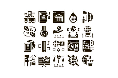 Global Business Finance Strategy Icons Set Vector