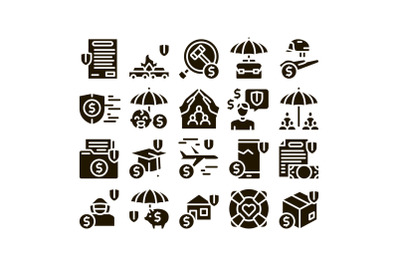 Insurance All-purpose Glyph Set Vector