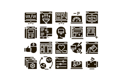 Web Design Development Glyph Set Vector