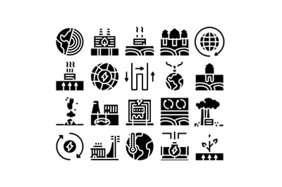 Geothermal Energy Glyph Set Vector Illustrations