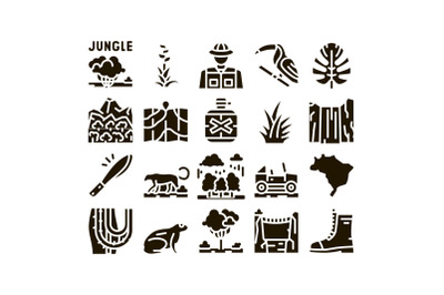 Jungle Tropical Forest Glyph Set Vector