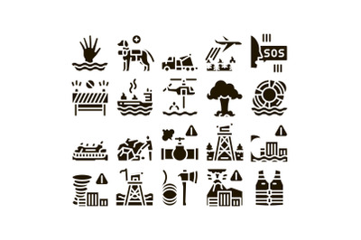 Rescuer Equipment Glyph Set Vector Illustrations