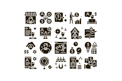 Account Manager Work Glyph Set Vector