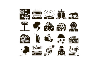 Arctic And Antarctic Glyph Set Vector