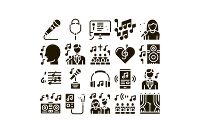 Singing Song Collection Elements Vector Icons Set