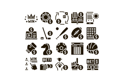 Betting And Gambling Glyph Set Vector