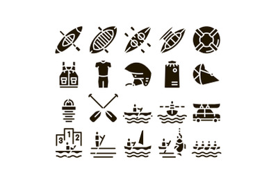 Canoeing Collection Elements Icons Set Vector