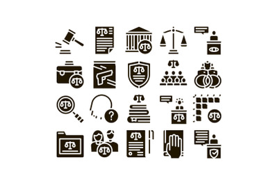 Law And Judgement Glyph Set Vector