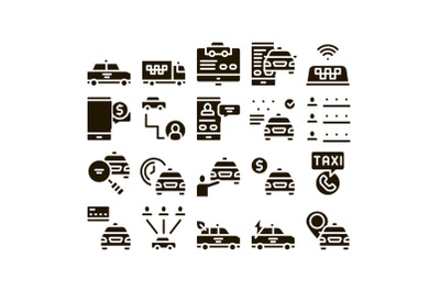 Online Taxi Collection Elements Icons Set Vector