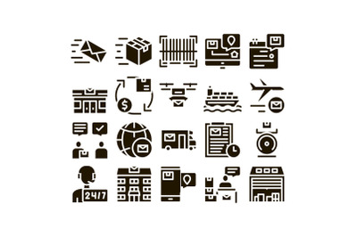 Postal Transportation Company Icons Set Vector