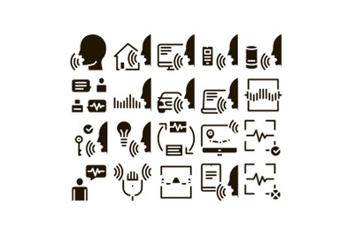 Voice Control Collection Elements Icons Set Vector