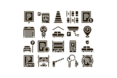 Parking Car Collection Elements Icons Set Vector