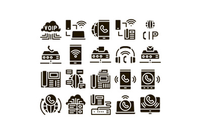 Voip Calling System Glyph Set Vector